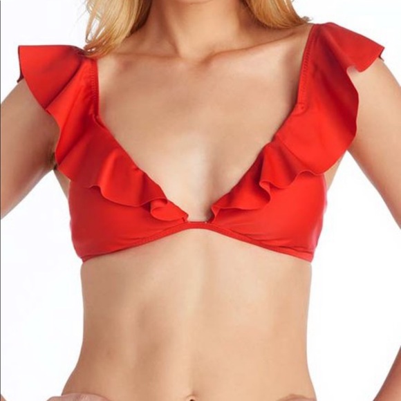 Red Bikini Ruffle top and side ruching bottom - Picture 1 of 8